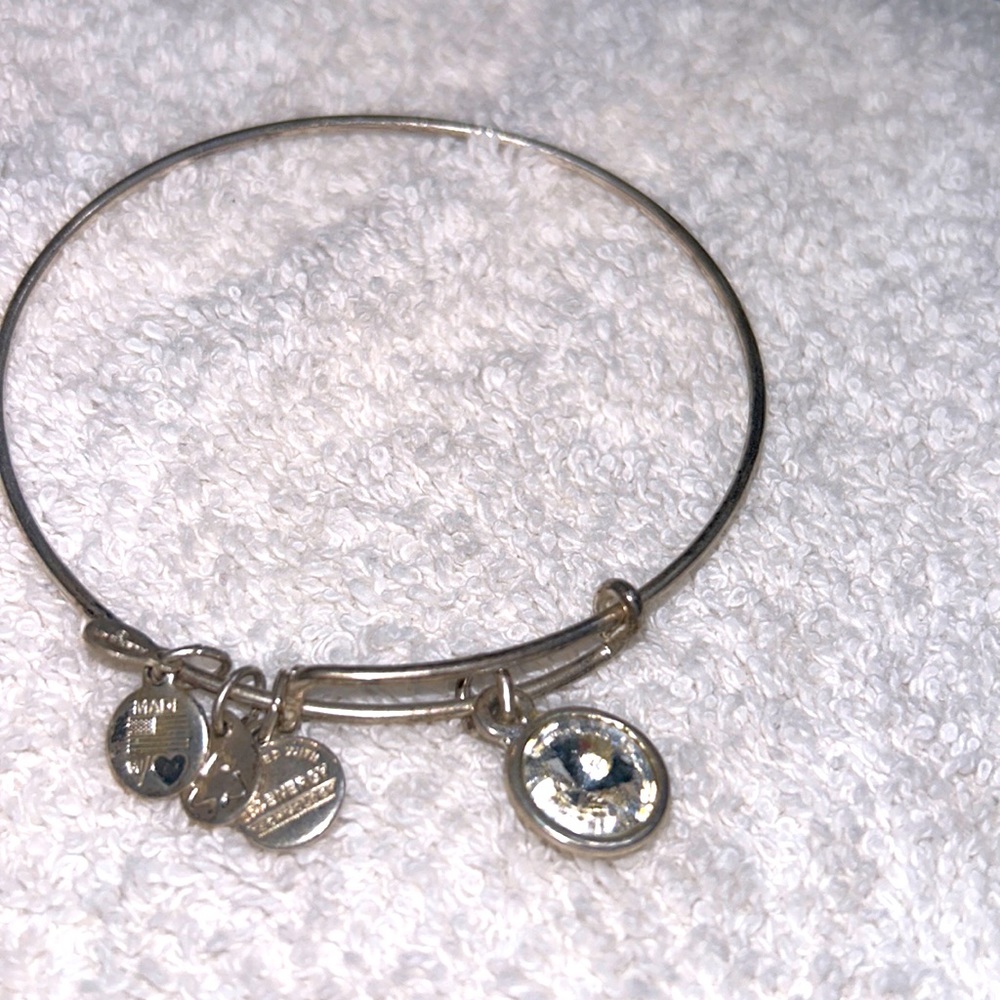 Alex and Ani silver bangle adjustable with rhinestone charm